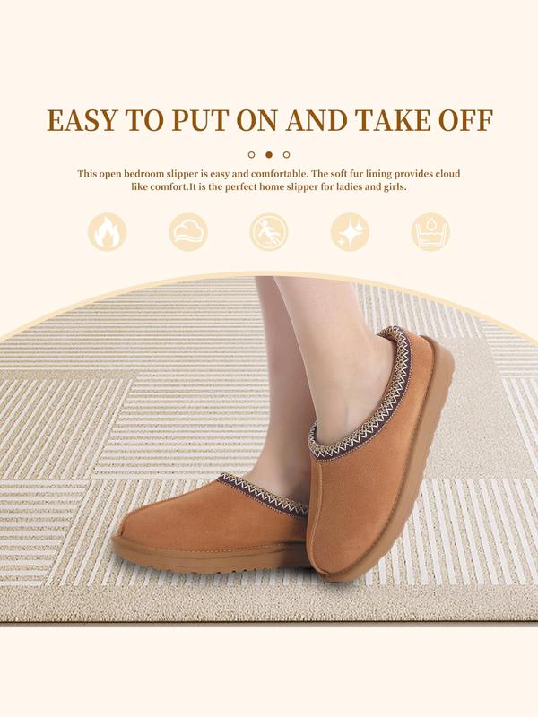 Women's Suede Slippers, Casual Comfortable Home Slippers for Indoor Outdoor Wear, Fluffy Soft Slippers for Fall & Winter