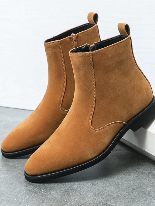 Men's Fashionable Solid Color Zipper Ankle Boots, Casual Comfortable Boots for Daily Wear, Male All-match Trendy Shoes for Fall & Winter