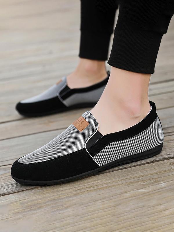 Men's Letters Patched Slip-on Flats, Casual Comfortable Non-slip Breathable Flat Shoes, Business Style Loafers, Boy Walking Shoes for Men