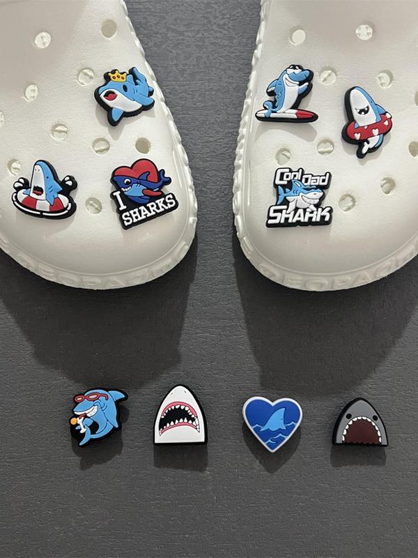 10pcs set 2024 New Cute Cartoon Shark Clogs Charm, Cute Trendy Shoes Decoration, Fashionable Shoes Decorations for Kids & Adults As Birthday Gift