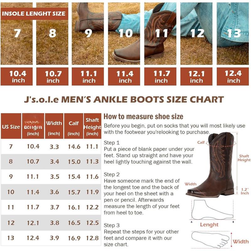 Cowboy Boots for Men Square Toe Men's Western Boots Classic Embroidered Country Boots for Concert Daily Wedding