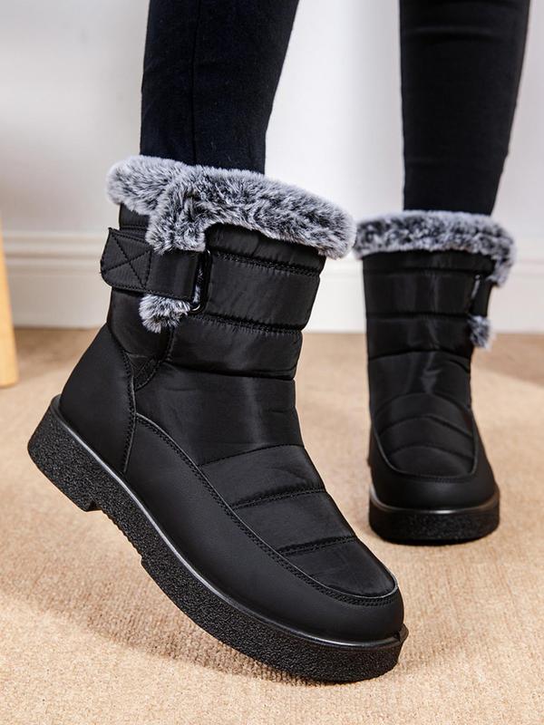 Women's Solid Color Plush Lined Snow Boots, Casual Comfortable Warm Boots for Fall & Winter, Women's Boots for Indoor & Outdoor Wear