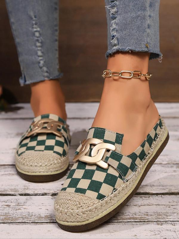 Women's Fashionable Checkerboard Plaid Pattern Slippers, Casual Comfortable Flat Slippers for Summer, Female All-match Round Toe Shoes for Daily Wear