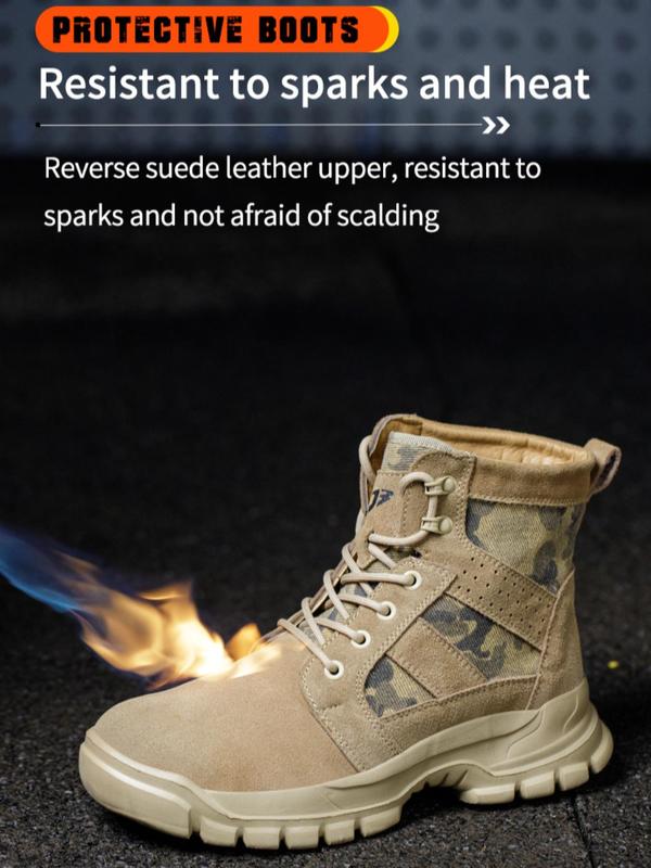 Camo Pattern Lace Up High Top Safety Boots for Men, Boots for Fall 2024, Outdoor Work Safety Walking Shoes, Comfort Non-slip Anti-smash Shoes for Men, Footwear