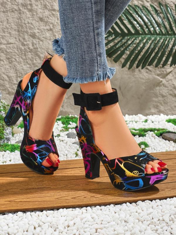 Fashionable Colorblock Peep Toe High Heel Sandals, Casual Comfortable Flannelette Heeled Sandals for Summer, Female All-match Shoes for Women