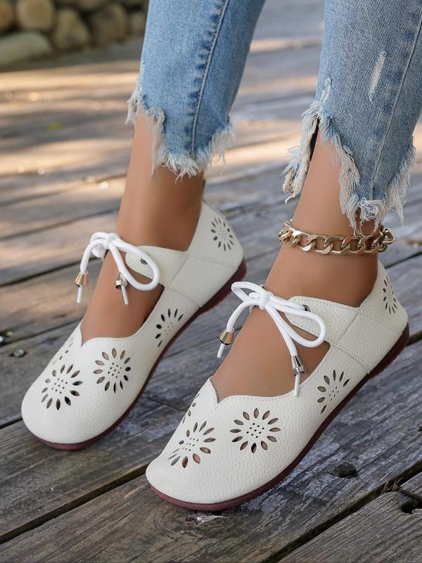 Women's Elegant Hollow Out Sunflower Design Flats, Casual Comfortable Breathable Round Toe Flat Shoes for Daily Wear, Lightweight Breathable Shoes for All Seasons