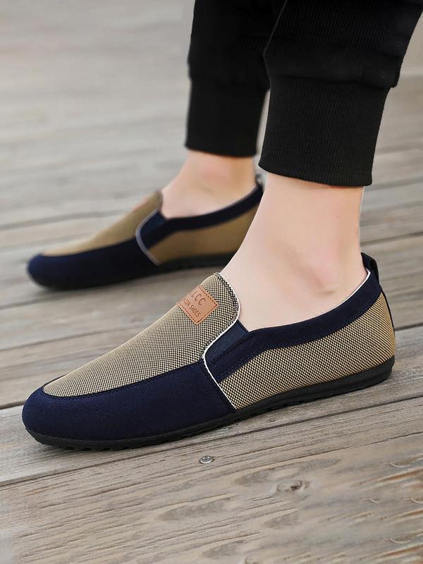 Men's Letters Patched Slip-on Flats, Casual Comfortable Non-slip Breathable Flat Shoes, Business Style Loafers, Boy Walking Shoes for Men