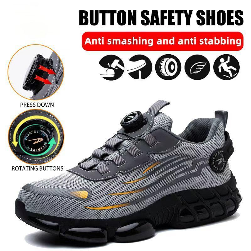 Steel Toe Shoes for Men Women, Lace up Low Top Anti Piercing & Anti Smashing Safety Shoes with Rotating Button, Lightweight Men's Work Shoes