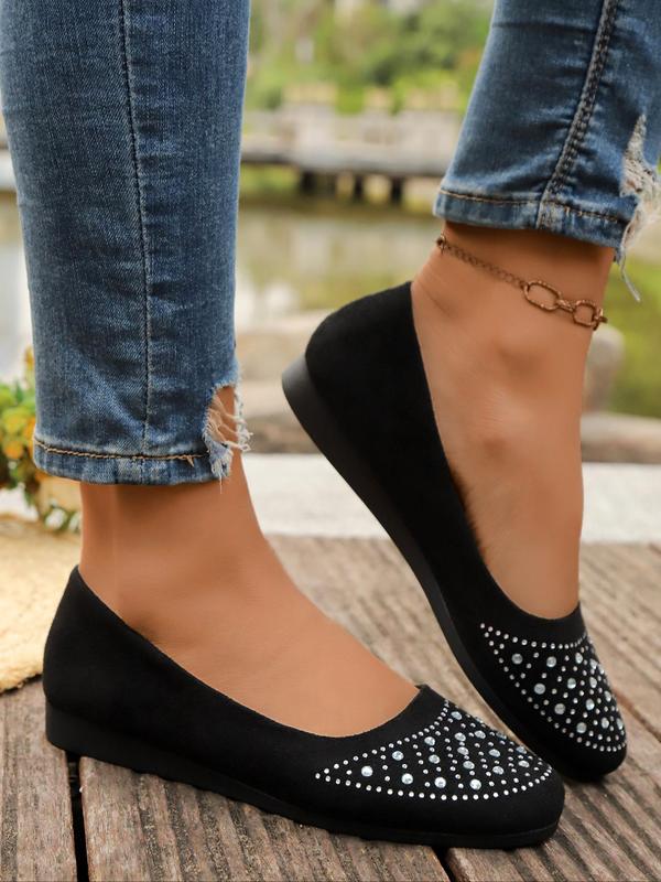 Women's Fashionable Rhinestone Decorated Slip on Flats, Casual Comfortable Flat Shoes for Daily Wear, Lightweight Breathable Shoes for Women & Girls