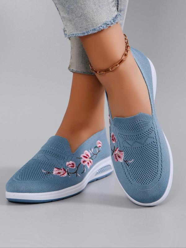 Women's Fashionable Floral Embroidery Slip-on Low Top Sneakers, 2024 New Style Summer Casual Comfortable Breathable Lightweight Sports Running Shoes, All-match Commuter Shoes for Work & Daily Wear