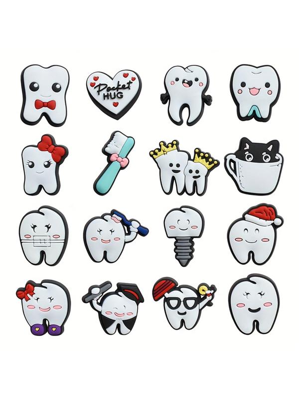 Cute Cartoon Teeth Shoe Decorations, 16pcs Shoe Decorations for Clogs, DIY Shoe Accessories, Cartoon Shoe Decoration Accessories for Clogs, Slippers, Sandals