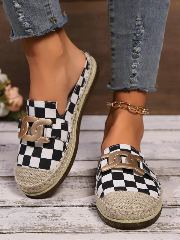 Women's Fashionable Checkerboard Plaid Pattern Slippers, Casual Comfortable Flat Slippers for Summer, Female All-match Round Toe Shoes for Daily Wear