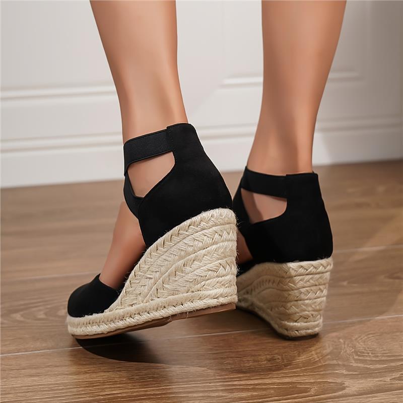 Women's Wedge Heeled Sandals, Casual Elastic Band Summer Shoes, Comfortable Espadrille Sandals Walking Shoes Footwear Girl Active Pedal