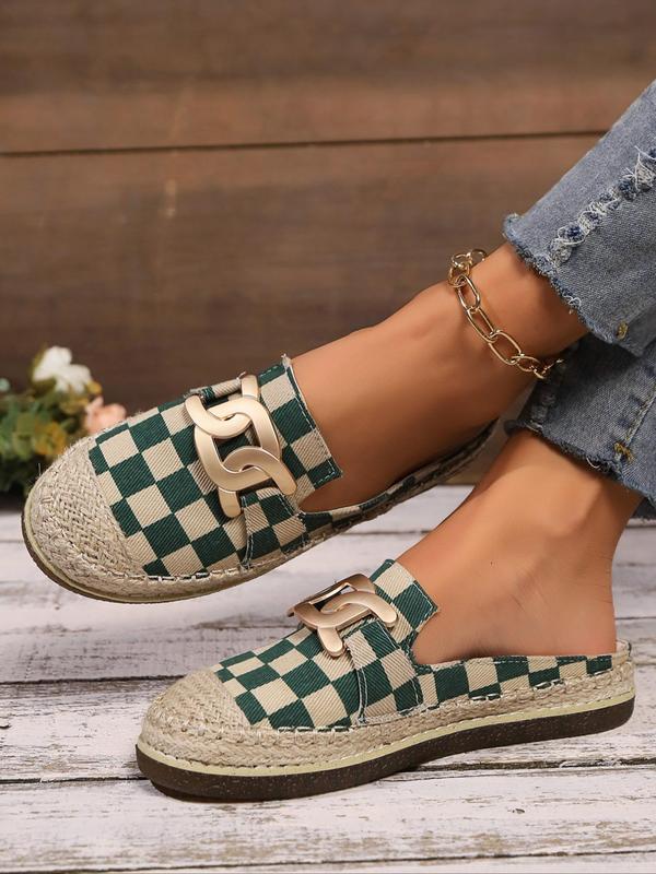 Women's Fashionable Checkerboard Plaid Pattern Slippers, Casual Comfortable Flat Slippers for Summer, Female All-match Round Toe Shoes for Daily Wear