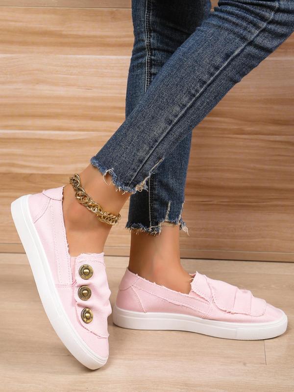 Women's Fashion Plain Color Lace Up Low Top Flats Shoes, Casual Comfort Buttons Decor Round Toe Lazy Walking Shoes for Daily Wear, Female All-match Basic Shoes