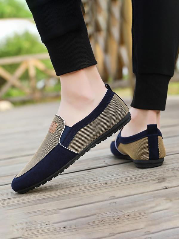 Men's Letters Patched Slip-on Flats, Casual Comfortable Non-slip Breathable Flat Shoes, Business Style Loafers, Boy Walking Shoes for Men