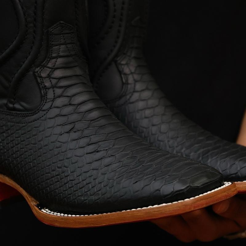 Men’s Matte Black Python Leather Boots Boy Footwear