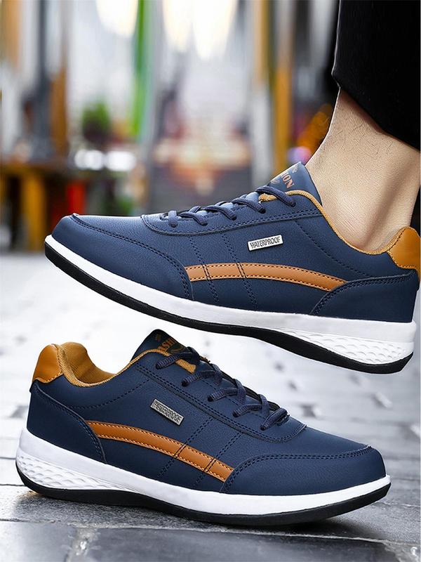 Men's Simple Design Round Toe Lace Up Running Shoes for Summer, Casual Colorblock Breathable Sneakers, Fashionable Patched Design Sneakers for Daily Wear