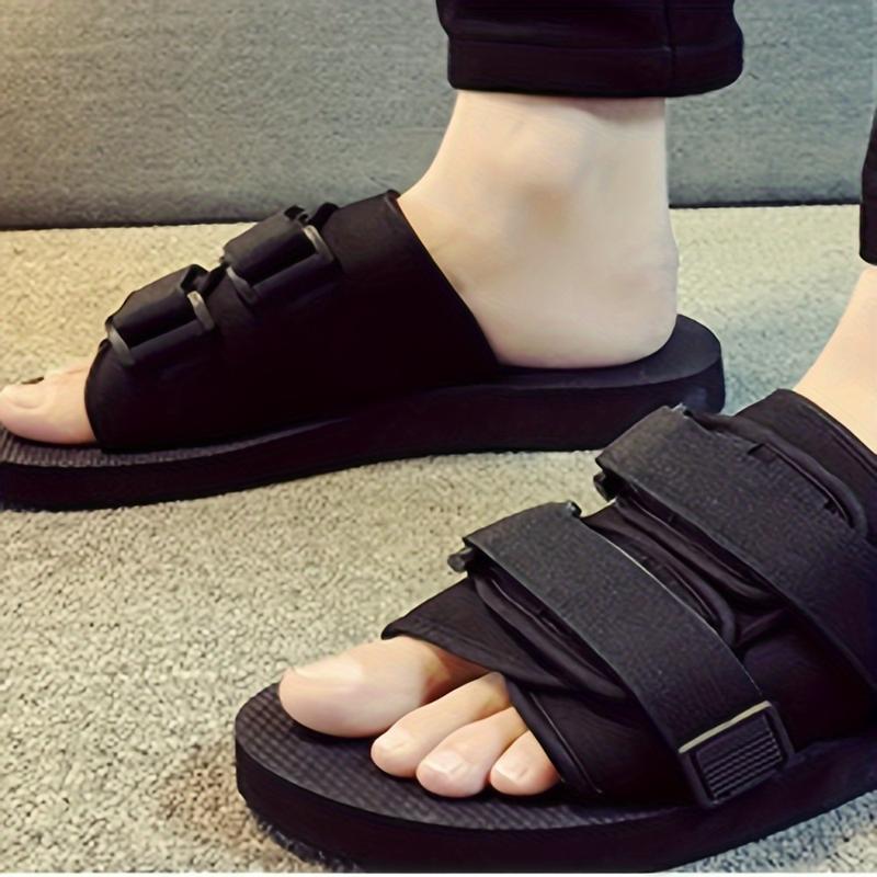 Mens Solid Color Open Toe Sandals  Comfortable & Breathable, NonSlip Water Shoes with Durable Hook & Loop Fastener  Ideal for Beach, Pool, and Summer Adventures, Stylish Casual Wear