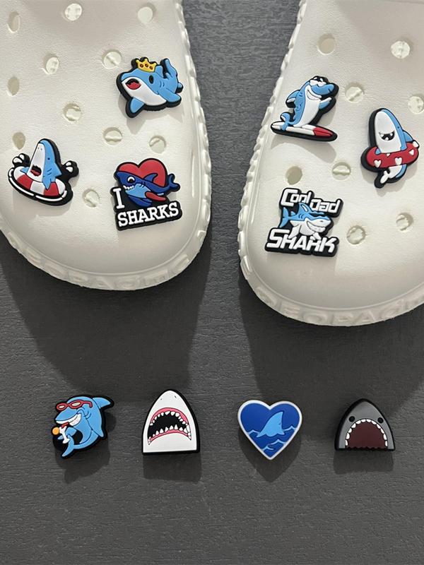 10pcs set 2024 New Cute Cartoon Shark Clogs Charm, Cute Trendy Shoes Decoration, Fashionable Shoes Decorations for Kids & Adults As Birthday Gift