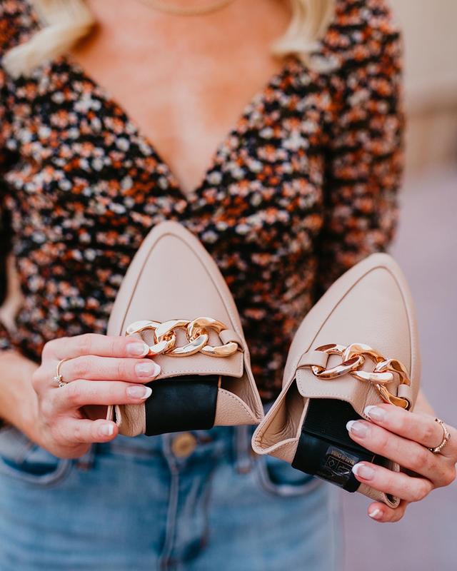 Tan pointed backless mules- Uptown Girl