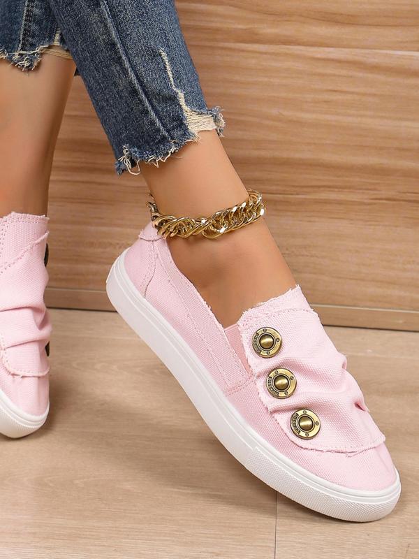 Women's Fashion Plain Color Lace Up Low Top Flats Shoes, Casual Comfort Buttons Decor Round Toe Lazy Walking Shoes for Daily Wear, Female All-match Basic Shoes