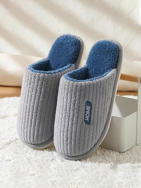 Men's Letter Label Decor Plush Slippers, Casual Soft Comfortable Home Slippers, Warm Slippers for Indoor & Outdoor Use for Fall & Winter