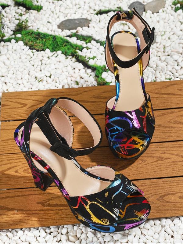 Fashionable Colorblock Peep Toe High Heel Sandals, Casual Comfortable Flannelette Heeled Sandals for Summer, Female All-match Shoes for Women