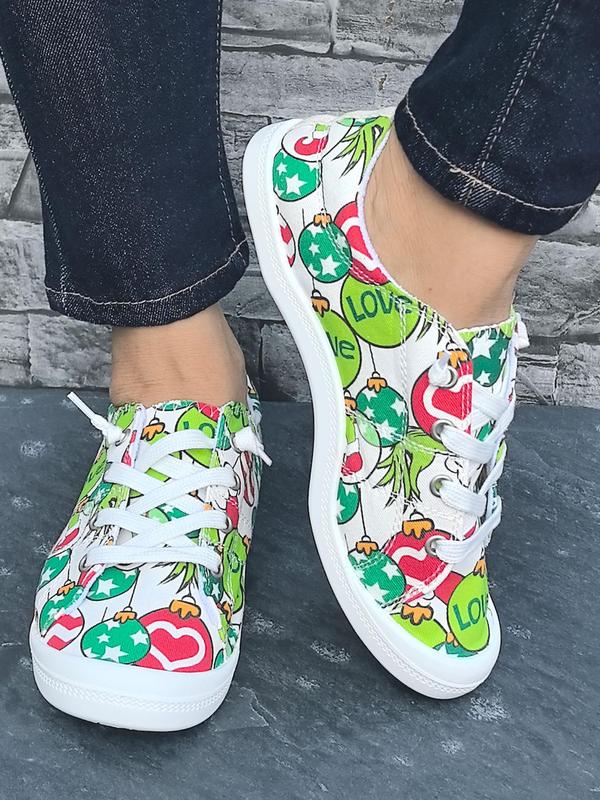 Women's Fashionable Cartoon Print Lace Up Low Top Sneakers, Casual Comfortable Breathable Sports Shoes, Female All-match Round Toe Shoes for Daily Wear