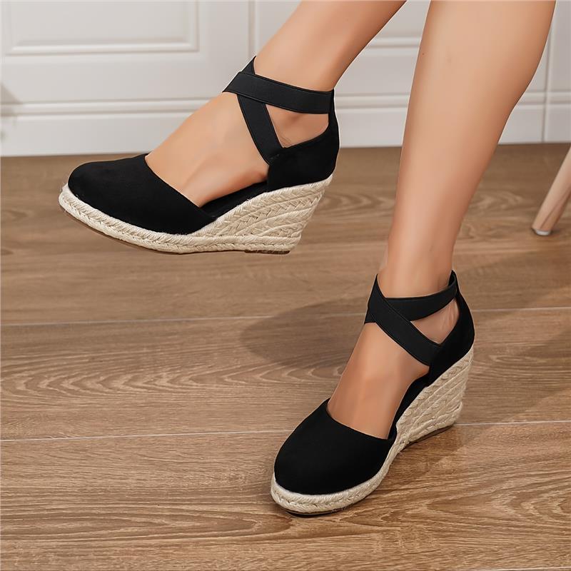 Women's Wedge Heeled Sandals, Casual Elastic Band Summer Shoes, Comfortable Espadrille Sandals Walking Shoes Footwear Girl Active Pedal