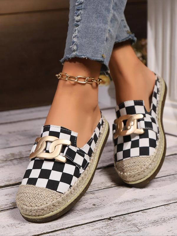 Women's Fashionable Checkerboard Plaid Pattern Slippers, Casual Comfortable Flat Slippers for Summer, Female All-match Round Toe Shoes for Daily Wear