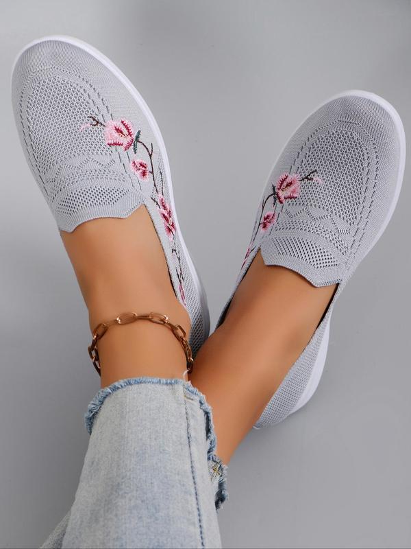 Women's Fashionable Floral Embroidery Slip-on Low Top Sneakers, 2024 New Style Summer Casual Comfortable Breathable Lightweight Sports Running Shoes, All-match Commuter Shoes for Work & Daily Wear