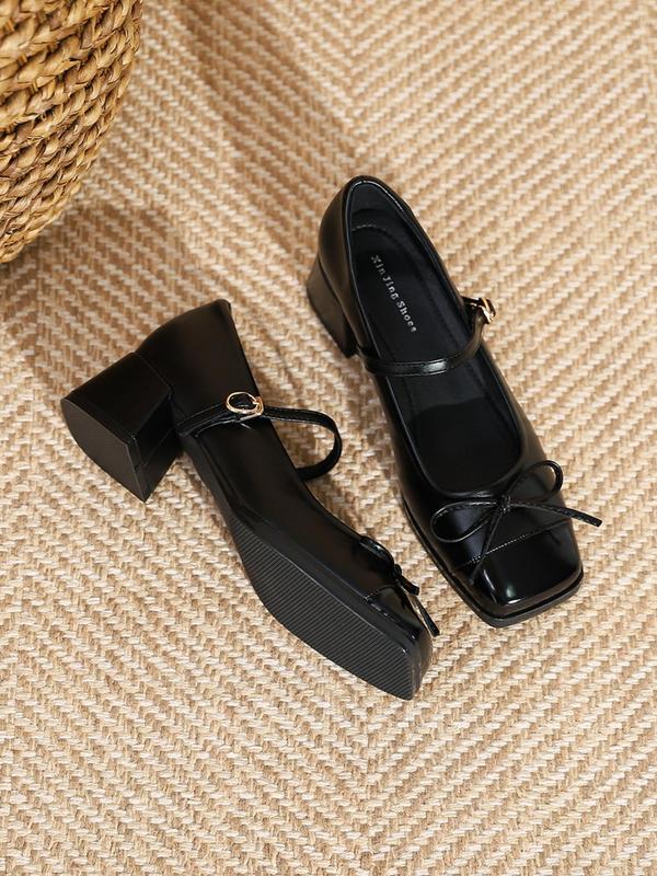 Women's Elegant Patchwork Bow Decorated Mid Heel Heels Perfect for Gift, Fashion Square Toe Thick-heel Heels for Daily Wear