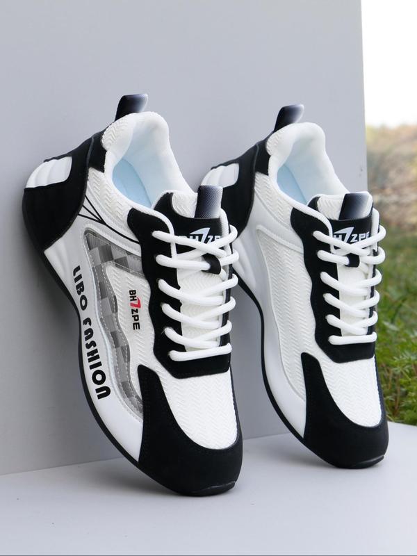 Men's 1 Pair Colorblock Letter Pattern Lace Up Low Top Sneakers, Casual Sports Shoes, Sporty Breathable Comfortable Running Shoes, All-match Non-slip Sneakers For Daily Life