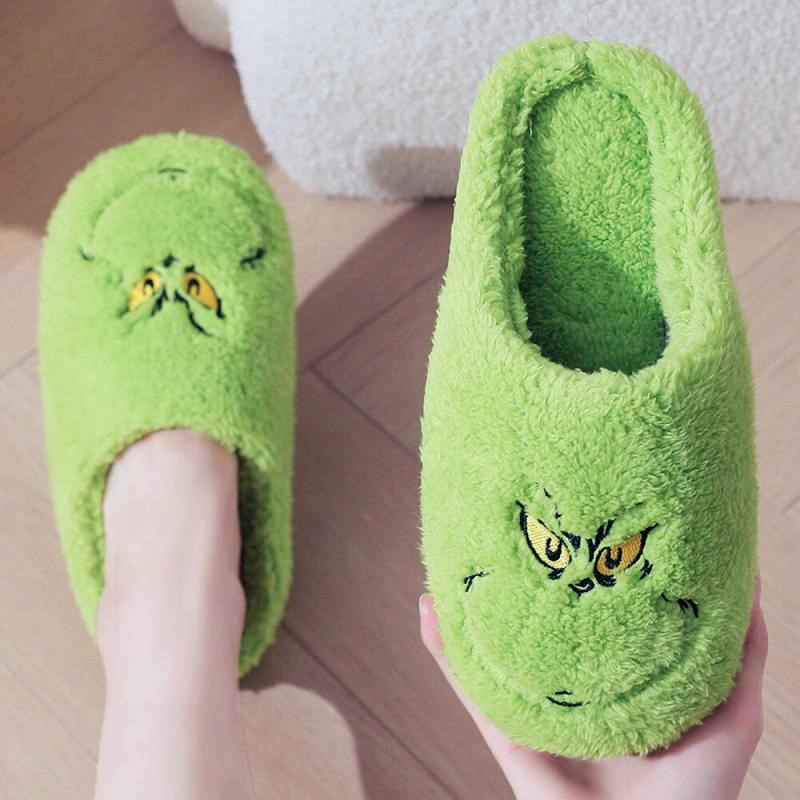 Christmas plush monster face slippers home gift slippers men and women cotton slippers solid color plush comfortable 2024 autumn and winter