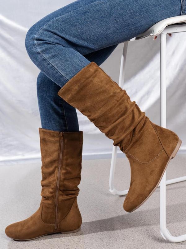 Women's Fashionable Solid Color Zipper Design Boots, Casual Comfortable Boots for Daily Wear, Lightweight Flat Boots for Fall & Winter