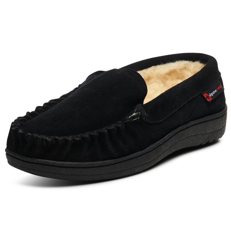 Alpine Swiss Yukon Mens Genuine Suede Shearling Slip On Moccasin Slippers