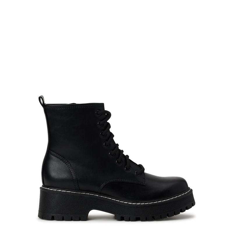 Women's Combat Boots Black, Wide Width Available,  Lace-up Boots