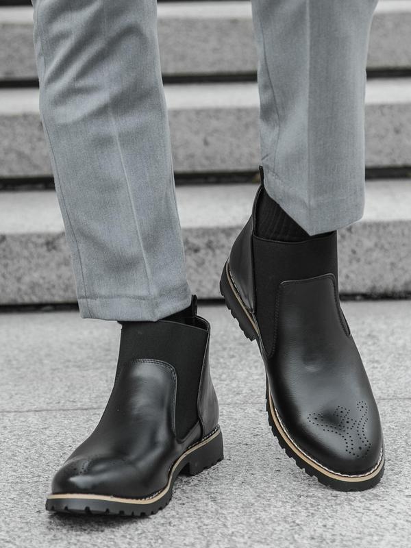 Men's Business Fashion Chelsea Boots, Fashionable PU Leather Boots for Work Office, Male All-match Shoes for Daily Wear