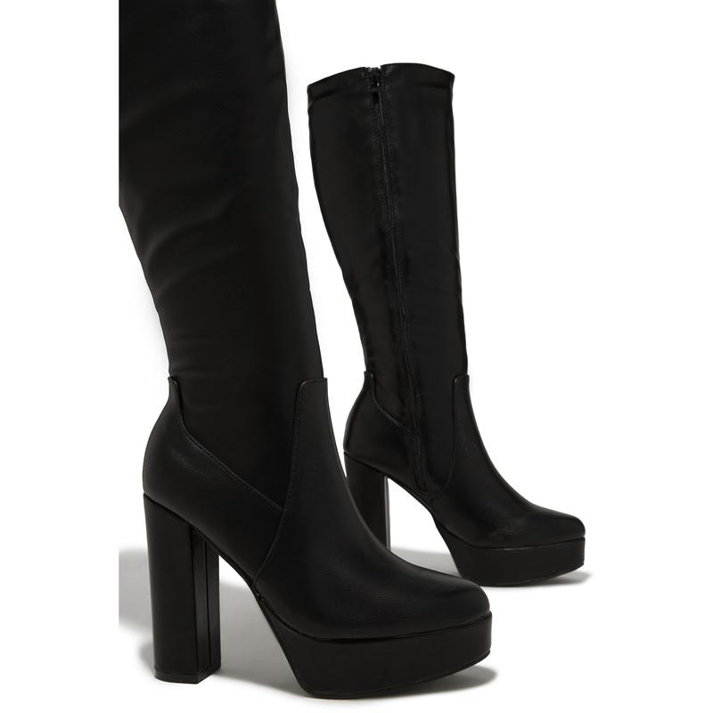 Ellie Platform Block Heel Boots - Black