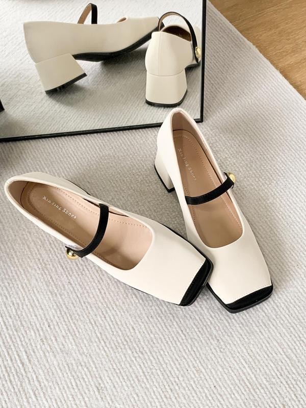 Women's Colorblock Square Toe Flat Shoes, Elegant Fashion Casual Versatile Shoes, Minimalist Temperament All-match Mary Jane Shoes for Daily Life