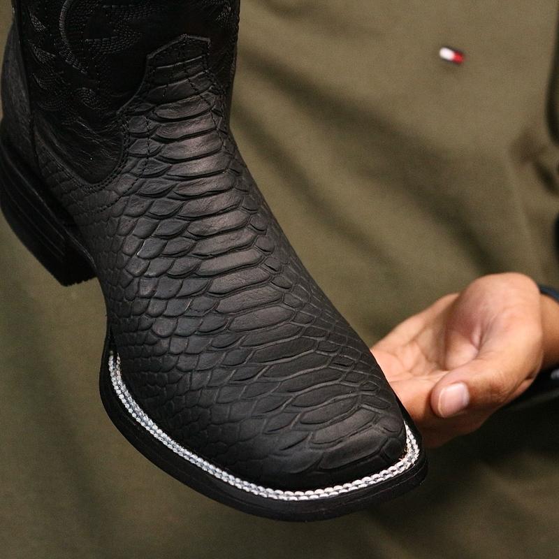 Men’s Matte Black Python Leather Boots