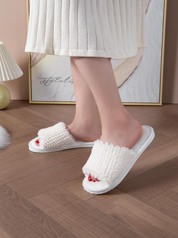 Women's Plain Color Open Toe Plush Slippers, Casual Soft Comfortable Non-slip Home Slippers, Warm Slippers for Indoor & Outdoor Use for Fall & Winter