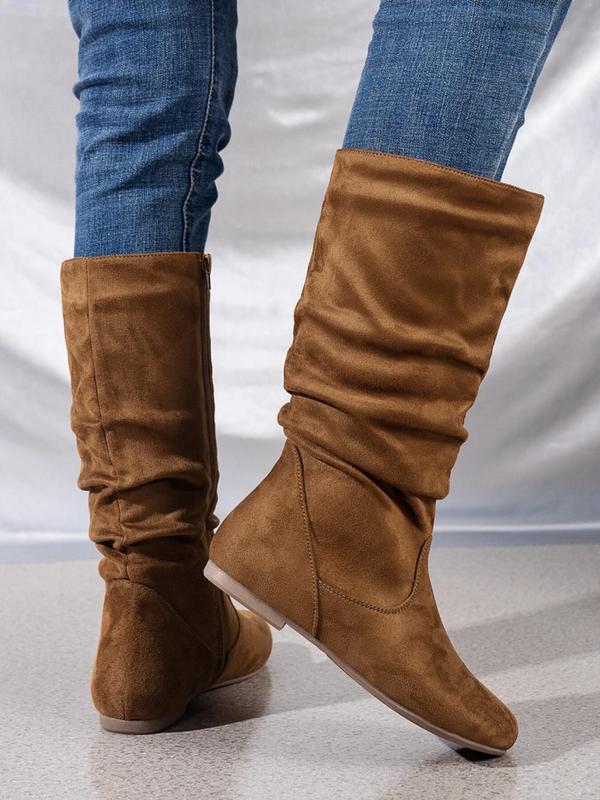 Women's Fashionable Solid Color Zipper Design Boots, Casual Comfortable Boots for Daily Wear, Lightweight Flat Boots for Fall & Winter