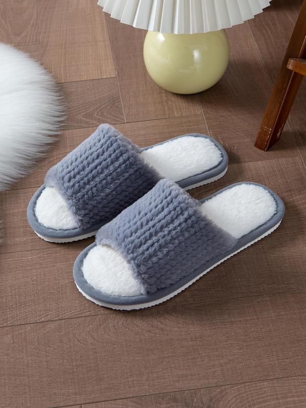 Women's Plain Color Open Toe Plush Slippers, Casual Soft Comfortable Non-slip Home Slippers, Warm Slippers for Indoor & Outdoor Use for Fall & Winter