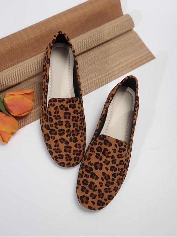 Women's Fashion Leopard Print Slip on Flats, Casual Comfortable Round Toe Flat Shoes for Daily Wear, Lightweight Breathable Shoes for All Seasons