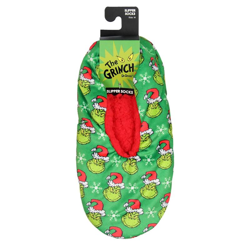 Dr. Seuss GRINCH That Stole Christmas Slippers Santa Grinch Slipper Socks with No-Slip Sole For Women Men