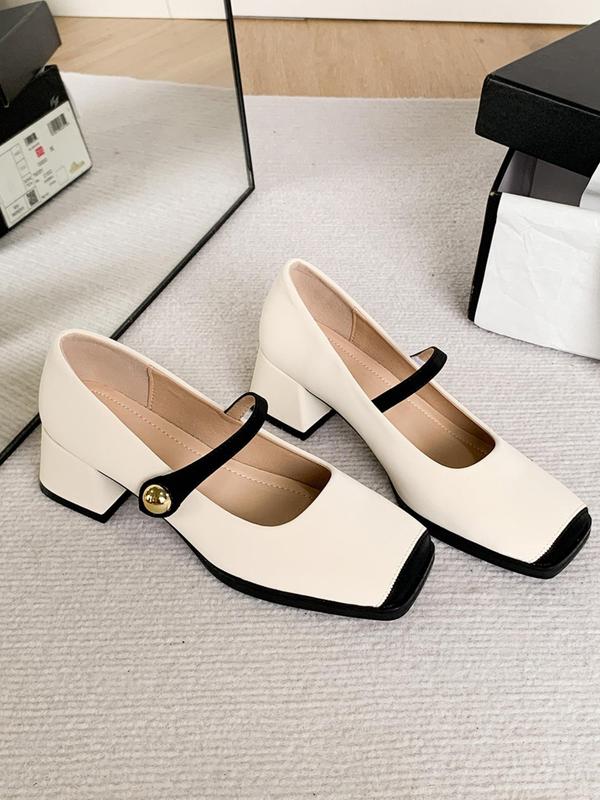 Women's Colorblock Square Toe Flat Shoes, Elegant Fashion Casual Versatile Shoes, Minimalist Temperament All-match Mary Jane Shoes for Daily Life