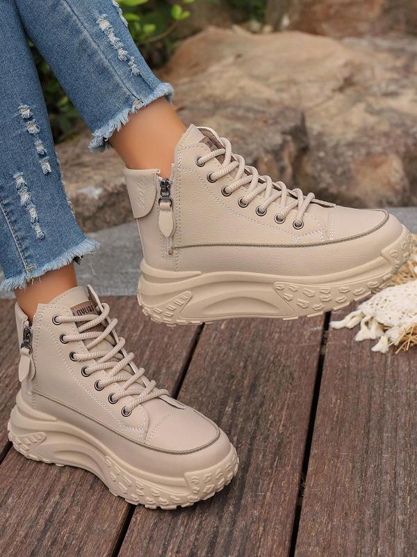 Women's Fashionable Lace Up Platform Sneakers, Casual Comfortable Round Toe High Top Shoes for Daily Wear, Female All-match Shoes for Daily Wear