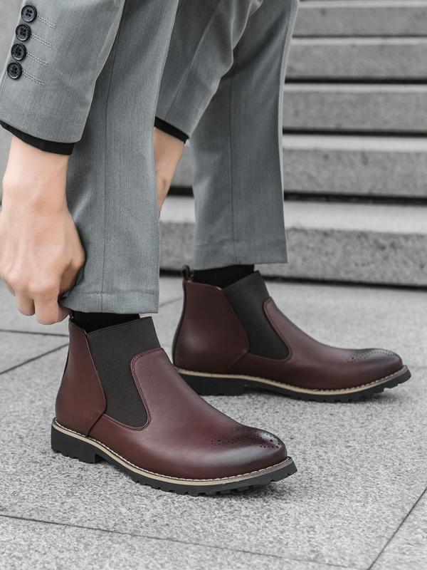 Men's Business Fashion Chelsea Boots, Fashionable PU Leather Boots for Work Office, Male All-match Shoes for Daily Wear